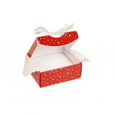 Matt card universal box with red and white Valentines motif and white satin ribbon